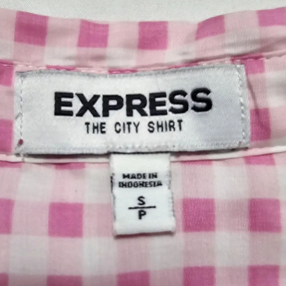 EXPRESS The City Shirt Gingham Pink/White. SIZE S/P - Picture 6 of 7